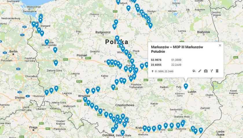Mapy stacji ładowania samochodów elektrycznych Lokalizacje